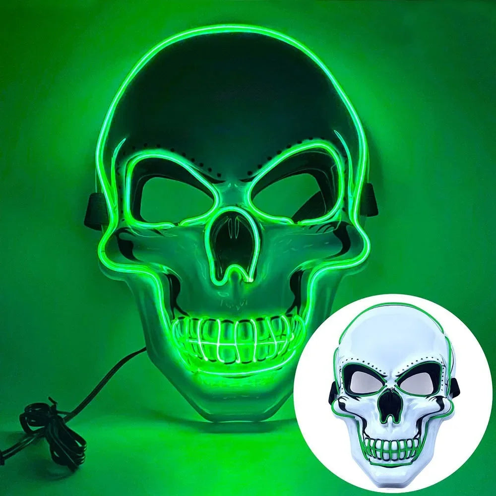 Fashion Horror Halloween Skull Mask Halloween Cosplay Costume LED Cold Light Mask LED Light Cosplay Mask Party Makeup Ball