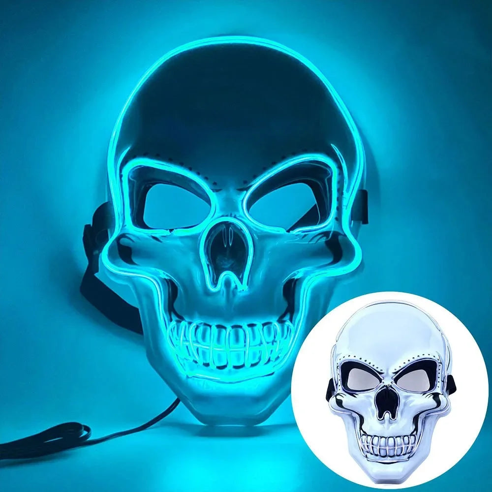Fashion Horror Halloween Skull Mask Halloween Cosplay Costume LED Cold Light Mask LED Light Cosplay Mask Party Makeup Ball