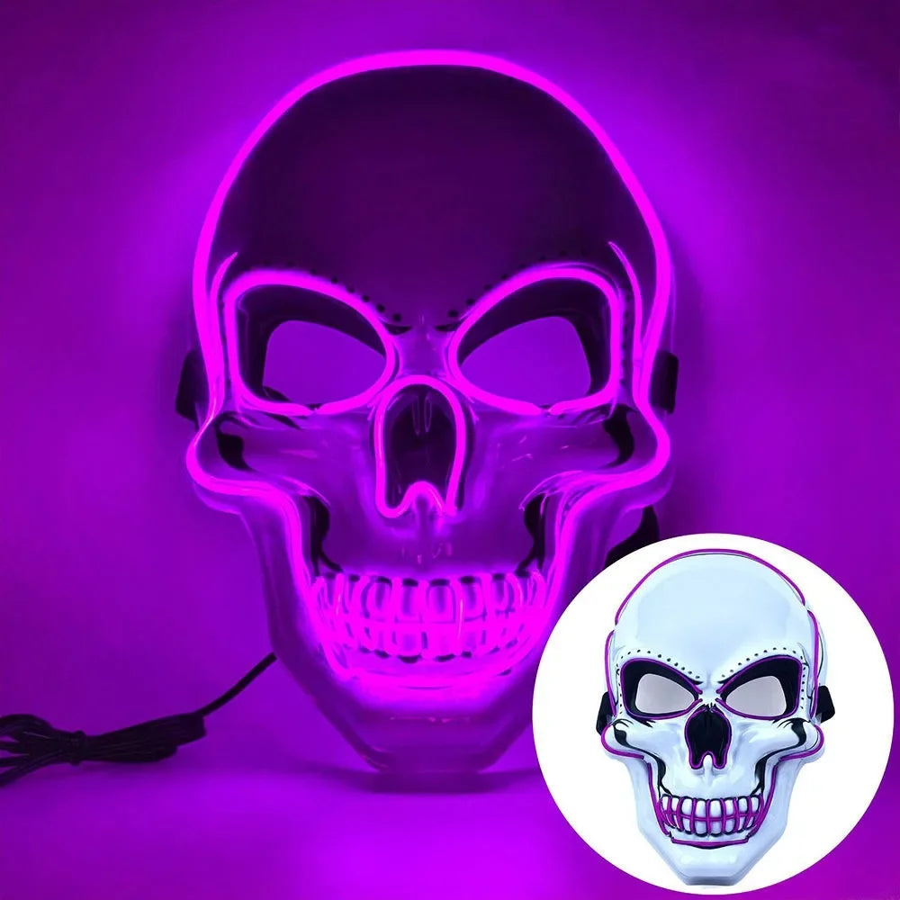 Fashion Horror Halloween Skull Mask Halloween Cosplay Costume LED Cold Light Mask LED Light Cosplay Mask Party Makeup Ball