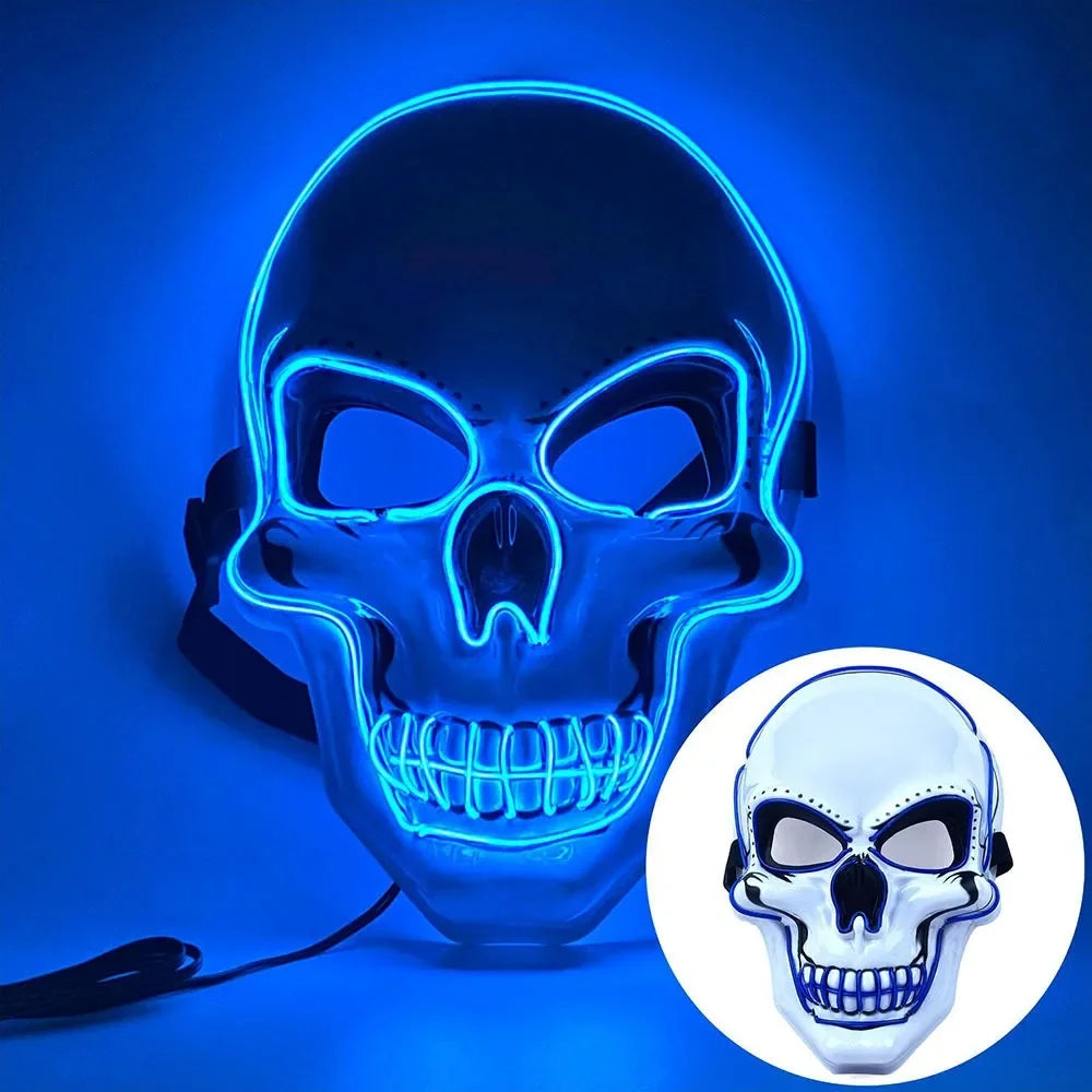 Fashion Horror Halloween Skull Mask Halloween Cosplay Costume LED Cold Light Mask LED Light Cosplay Mask Party Makeup Ball