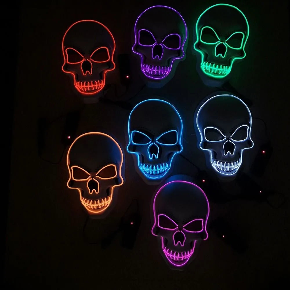 Fashion Horror Halloween Skull Mask Halloween Cosplay Costume LED Cold Light Mask LED Light Cosplay Mask Party Makeup Ball