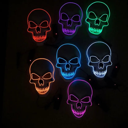 Fashion Horror Halloween Skull Mask Halloween Cosplay Costume LED Cold Light Mask LED Light Cosplay Mask Party Makeup Ball