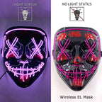 Illuminate Your Halloween with the Wireless Neon LED Purge Mask – Glowing Horror Mask for Parties and Cosplay!