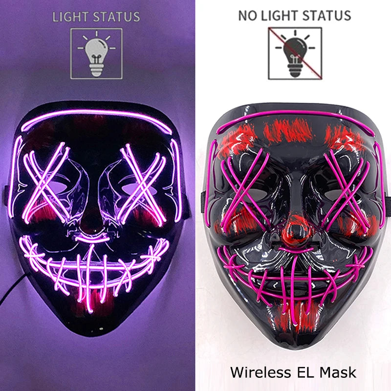 Illuminate Your Halloween with the Wireless Neon LED Purge Mask – Glowing Horror Mask for Parties and Cosplay!