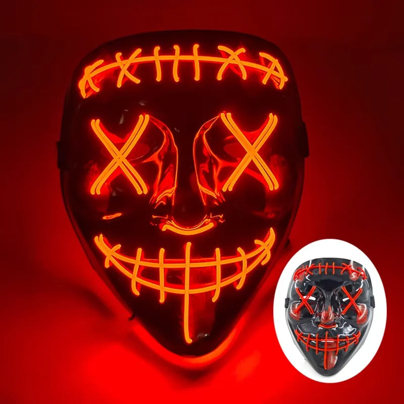 Illuminate Your Halloween with the Wireless LED Neon Purge Mask & Fiber Optic Gloves – Perfect for Carnivals, Cosplay, and Parties!