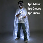Illuminate Your Halloween with the Wireless LED Neon Purge Mask & Fiber Optic Gloves – Perfect for Carnivals, Cosplay, and Parties!