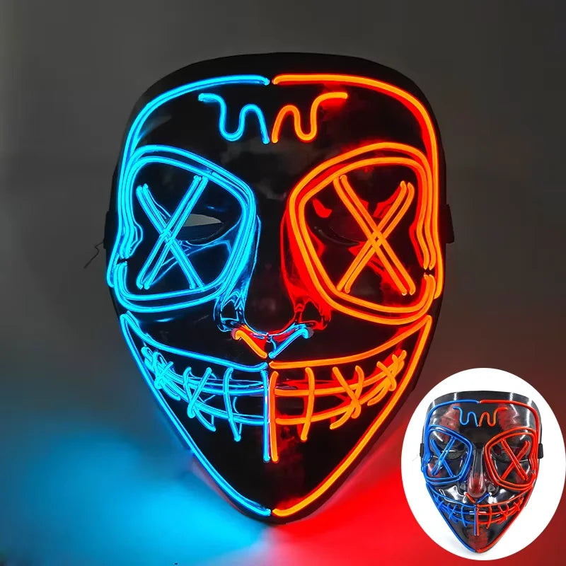 Illuminate Your Halloween with the Wireless LED Neon Purge Mask & Fiber Optic Gloves – Perfect for Carnivals, Cosplay, and Parties!