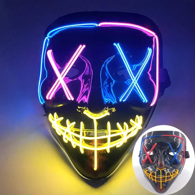Illuminate Your Halloween with the Wireless LED Neon Purge Mask & Fiber Optic Gloves – Perfect for Carnivals, Cosplay, and Parties!