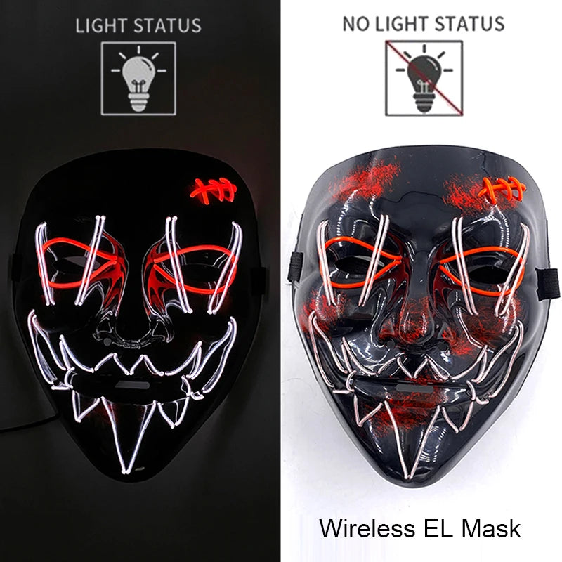 Illuminate Your Halloween with the Wireless Neon LED Purge Mask – Glowing Horror Mask for Parties and Cosplay!