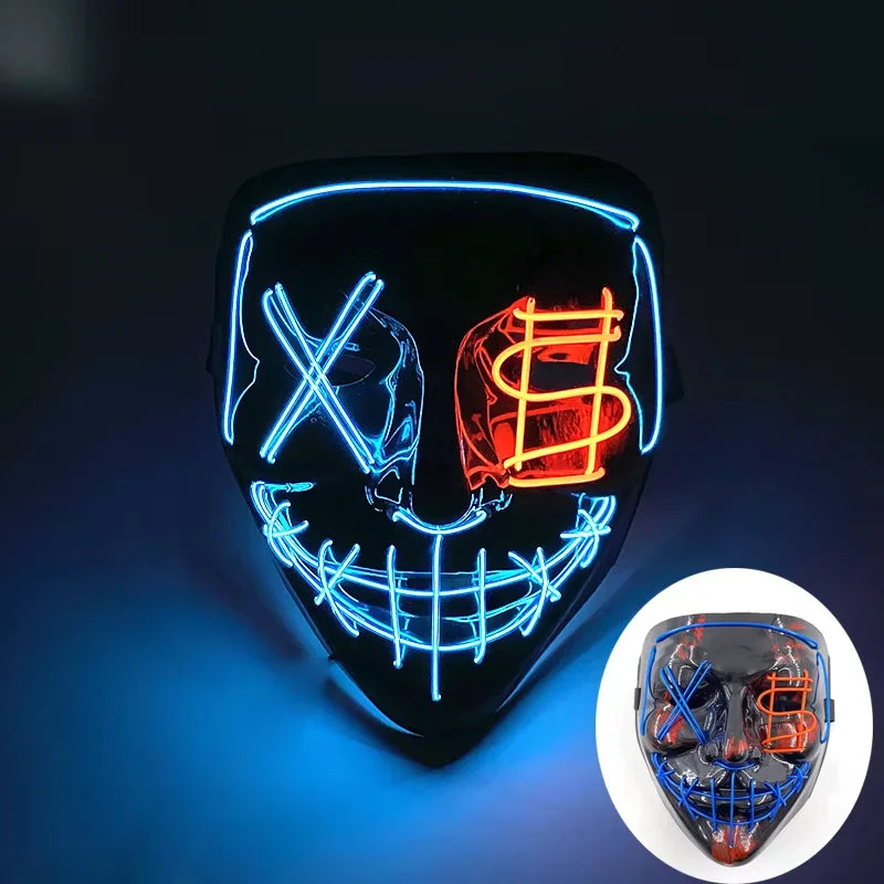 Illuminate Your Halloween with the Wireless LED Neon Purge Mask & Fiber Optic Gloves – Perfect for Carnivals, Cosplay, and Parties!