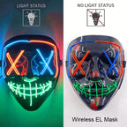 Illuminate Your Halloween with the Wireless Neon LED Purge Mask – Glowing Horror Mask for Parties and Cosplay!