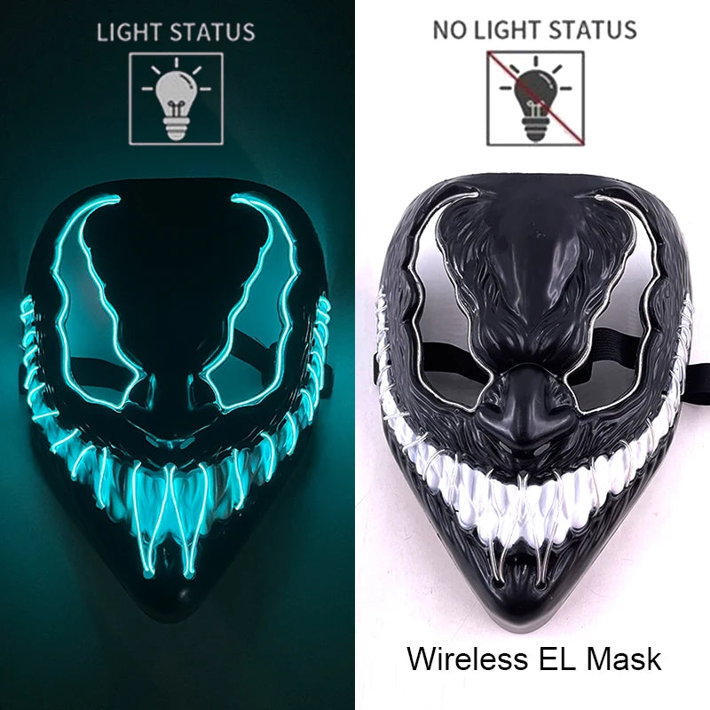 Illuminate Your Halloween with the Wireless Neon LED Purge Mask – Glowing Horror Mask for Parties and Cosplay!