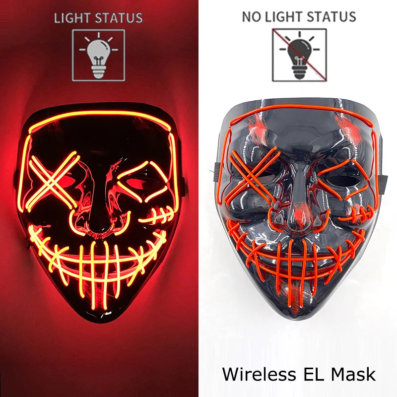 Illuminate Your Halloween with the Wireless Neon LED Purge Mask – Glowing Horror Mask for Parties and Cosplay!