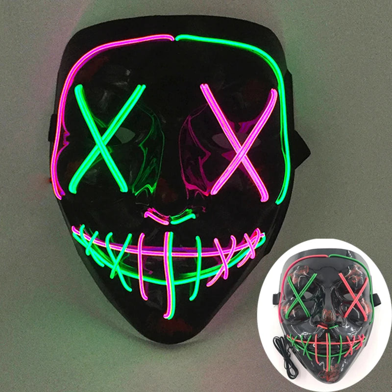Illuminate Your Halloween with the Wireless LED Neon Purge Mask & Fiber Optic Gloves – Perfect for Carnivals, Cosplay, and Parties!