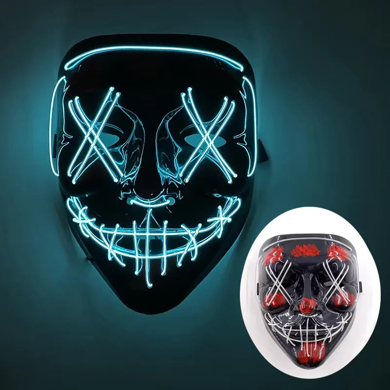 Illuminate Your Halloween with the Wireless LED Neon Purge Mask & Fiber Optic Gloves – Perfect for Carnivals, Cosplay, and Parties!