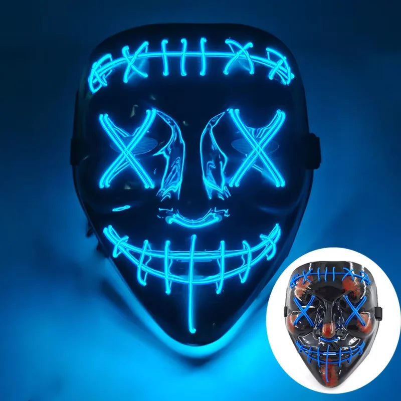 Illuminate Your Halloween with the Wireless LED Neon Purge Mask & Fiber Optic Gloves – Perfect for Carnivals, Cosplay, and Parties!