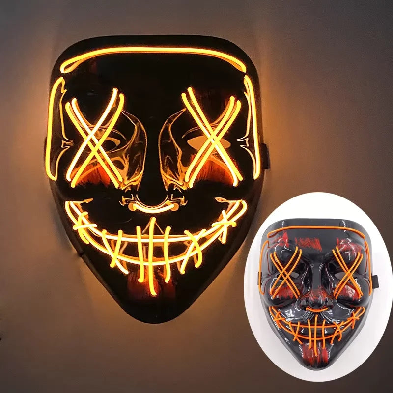 Illuminate Your Halloween with the Wireless LED Neon Purge Mask & Fiber Optic Gloves – Perfect for Carnivals, Cosplay, and Parties!