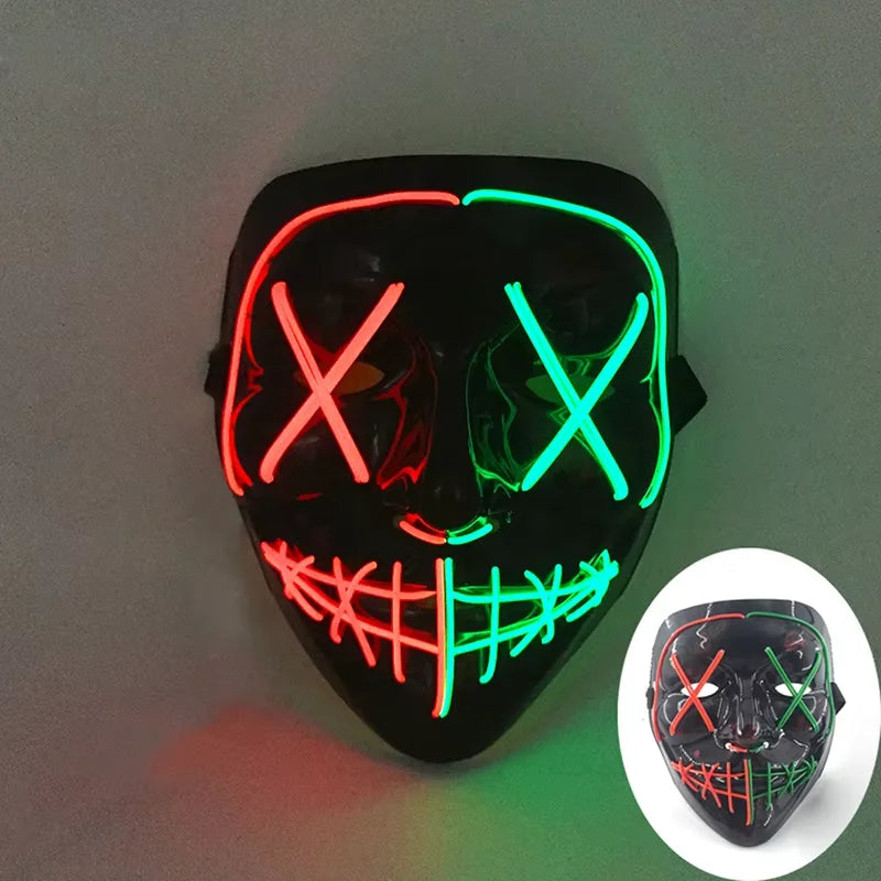 Illuminate Your Halloween with the Wireless LED Neon Purge Mask & Fiber Optic Gloves – Perfect for Carnivals, Cosplay, and Parties!