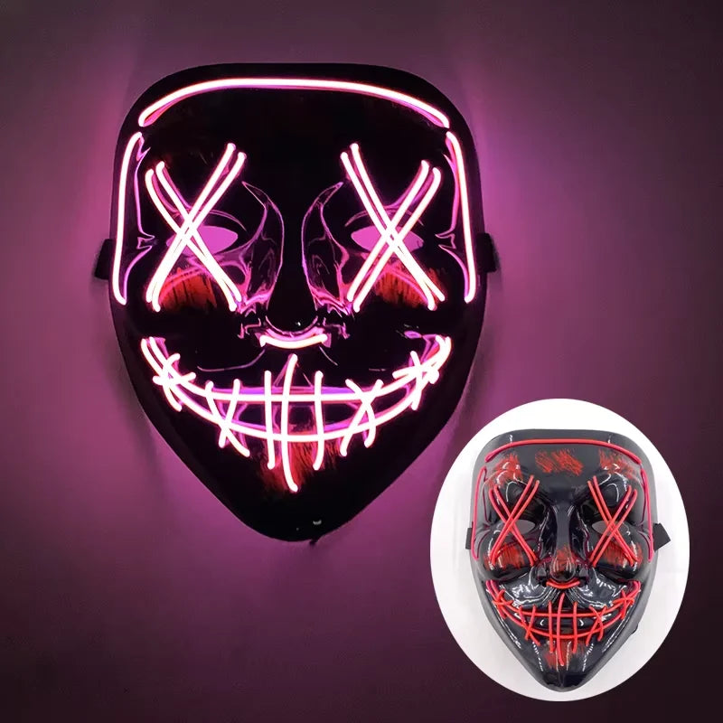 Illuminate Your Halloween with the Wireless LED Neon Purge Mask & Fiber Optic Gloves – Perfect for Carnivals, Cosplay, and Parties!