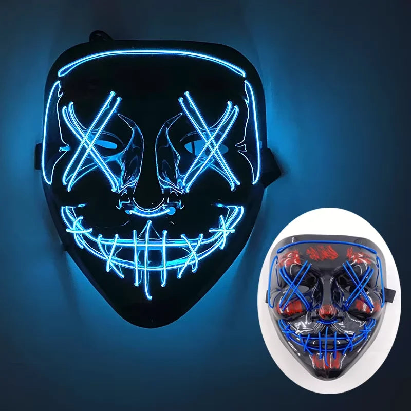 Illuminate Your Halloween with the Wireless LED Neon Purge Mask & Fiber Optic Gloves – Perfect for Carnivals, Cosplay, and Parties!