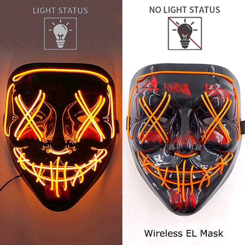 Illuminate Your Halloween with the Wireless Neon LED Purge Mask – Glowing Horror Mask for Parties and Cosplay!