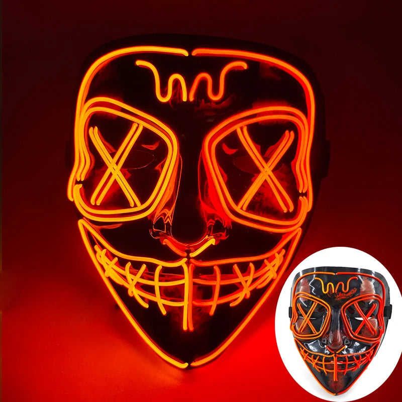 Illuminate Your Halloween with the Wireless LED Neon Purge Mask & Fiber Optic Gloves – Perfect for Carnivals, Cosplay, and Parties!
