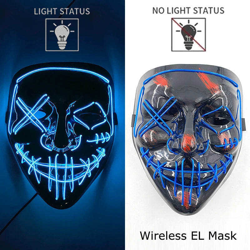 Illuminate Your Halloween with the Wireless Neon LED Purge Mask – Glowing Horror Mask for Parties and Cosplay!