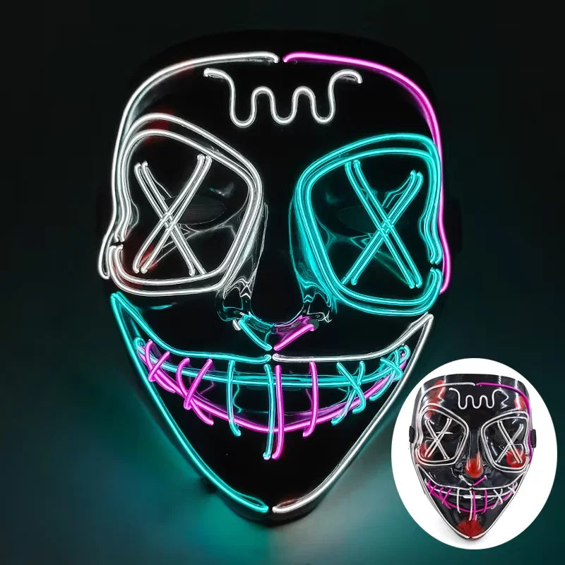 Illuminate Your Halloween with the Wireless LED Neon Purge Mask & Fiber Optic Gloves – Perfect for Carnivals, Cosplay, and Parties!