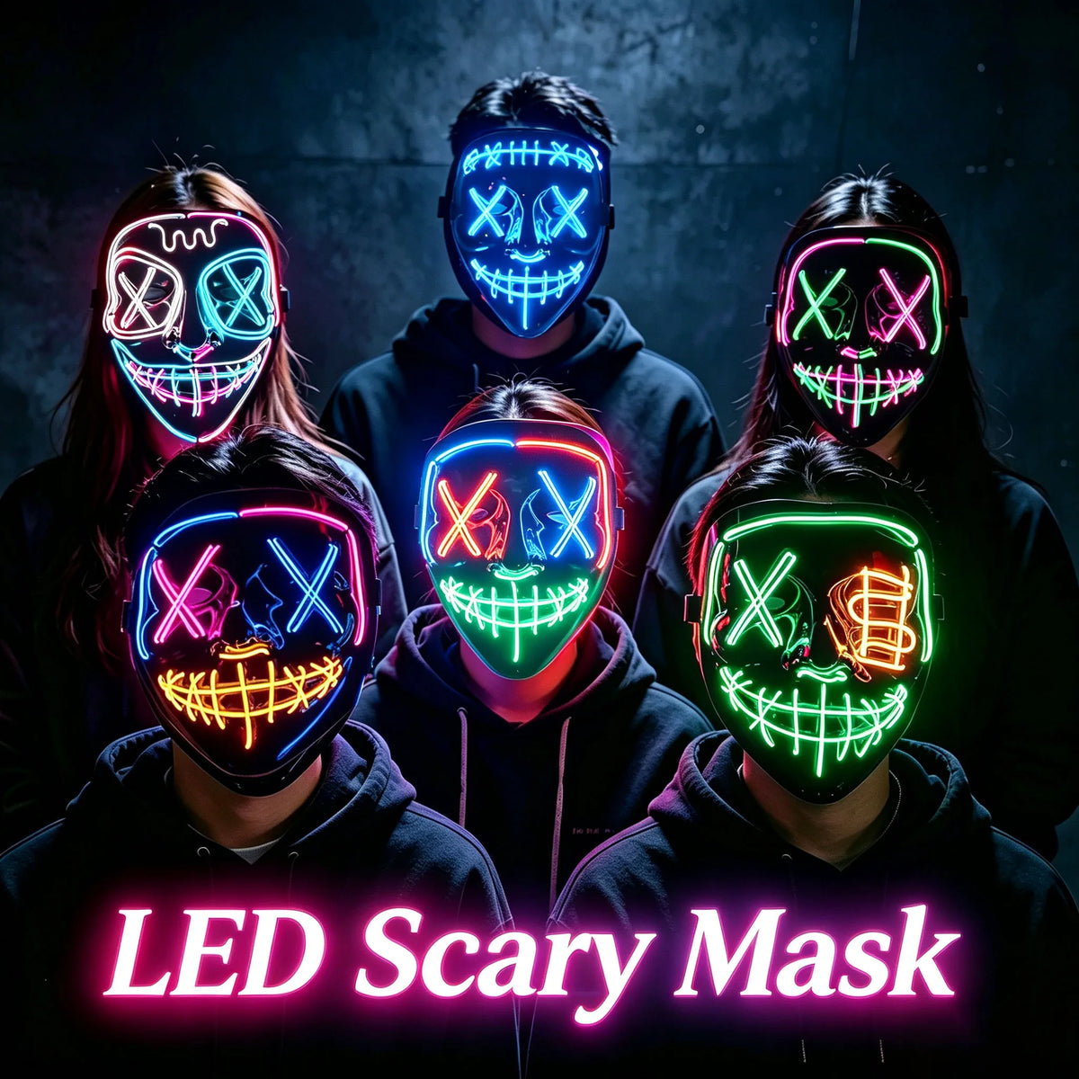 Illuminate Your Halloween with the Wireless LED Neon Purge Mask & Fiber Optic Gloves – Perfect for Carnivals, Cosplay, and Parties!