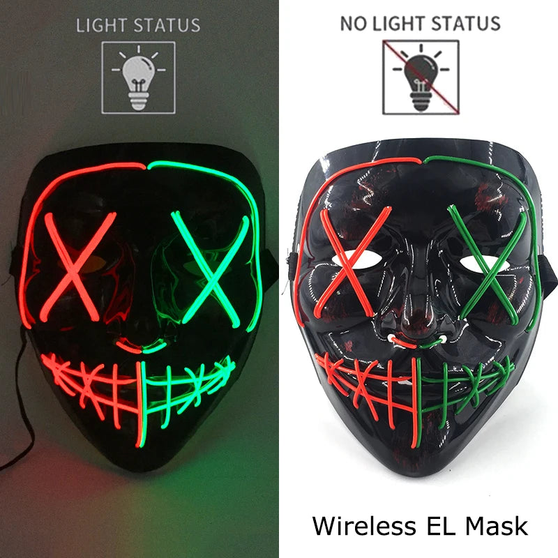 Illuminate Your Halloween with the Wireless Neon LED Purge Mask – Glowing Horror Mask for Parties and Cosplay!
