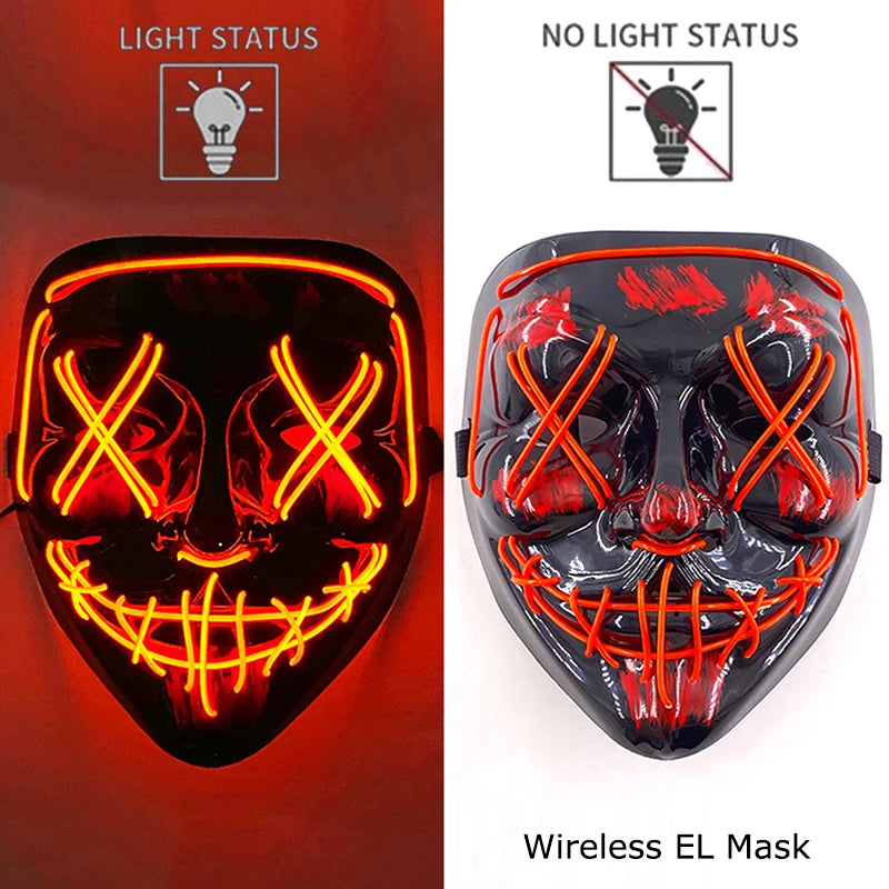 Illuminate Your Halloween with the Wireless Neon LED Purge Mask – Glowing Horror Mask for Parties and Cosplay!