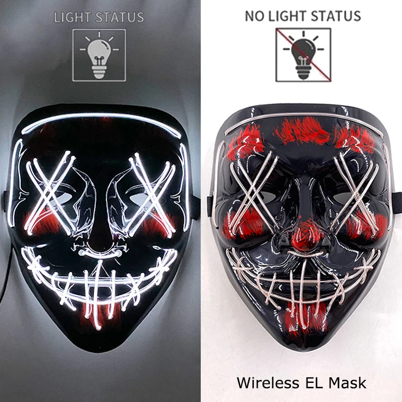 Illuminate Your Halloween with the Wireless Neon LED Purge Mask – Glowing Horror Mask for Parties and Cosplay!