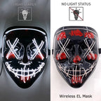 Illuminate Your Halloween with the Wireless Neon LED Purge Mask – Glowing Horror Mask for Parties and Cosplay!