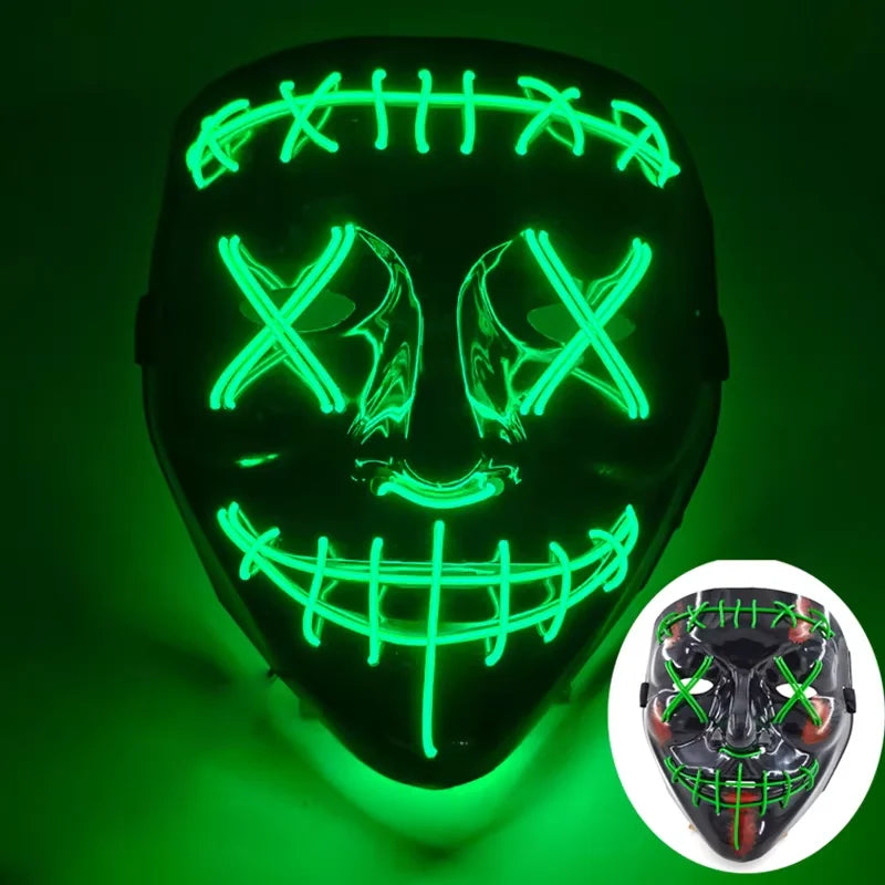 Illuminate Your Halloween with the Wireless LED Neon Purge Mask & Fiber Optic Gloves – Perfect for Carnivals, Cosplay, and Parties!