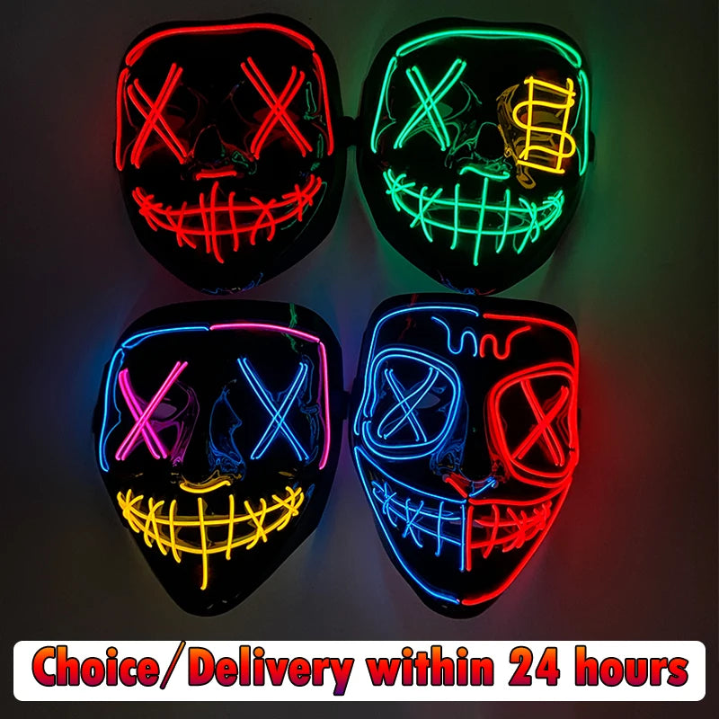 Illuminate Your Halloween with the Wireless Neon LED Purge Mask – Glowing Horror Mask for Parties and Cosplay!