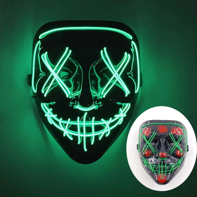 Illuminate Your Halloween with the Wireless LED Neon Purge Mask & Fiber Optic Gloves – Perfect for Carnivals, Cosplay, and Parties!