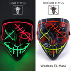 Illuminate Your Halloween with the Wireless Neon LED Purge Mask – Glowing Horror Mask for Parties and Cosplay!