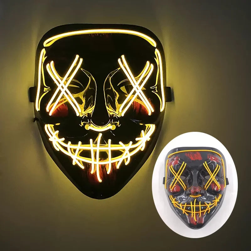 Illuminate Your Halloween with the Wireless LED Neon Purge Mask & Fiber Optic Gloves – Perfect for Carnivals, Cosplay, and Parties!