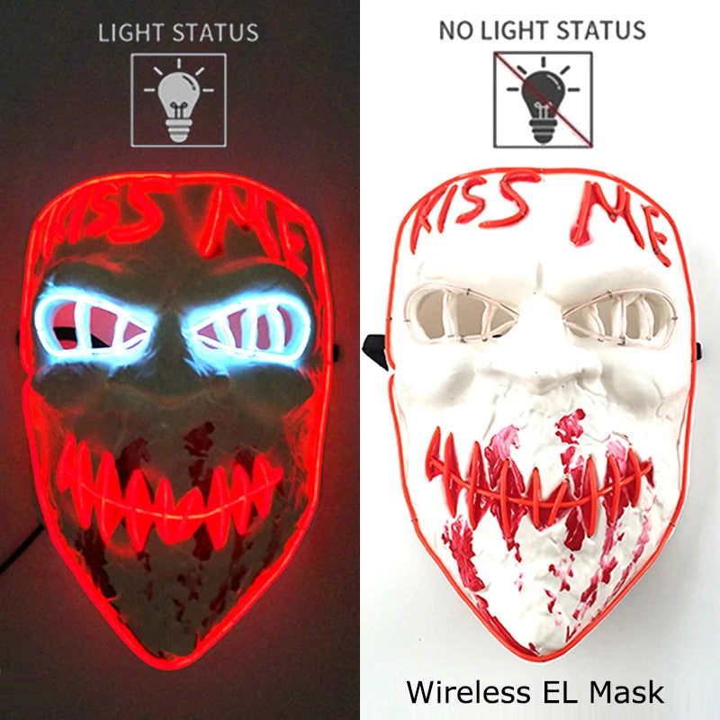 Illuminate Your Halloween with the Wireless Neon LED Purge Mask – Glowing Horror Mask for Parties and Cosplay!