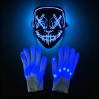 Illuminate Your Halloween with the Wireless LED Neon Purge Mask & Fiber Optic Gloves – Perfect for Carnivals, Cosplay, and Parties!