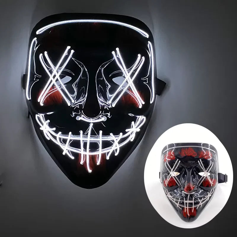 Illuminate Your Halloween with the Wireless LED Neon Purge Mask & Fiber Optic Gloves – Perfect for Carnivals, Cosplay, and Parties!