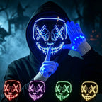Illuminate Your Halloween with the Wireless LED Neon Purge Mask & Fiber Optic Gloves – Perfect for Carnivals, Cosplay, and Parties!