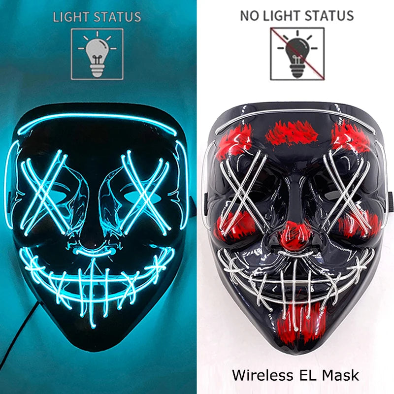 Illuminate Your Halloween with the Wireless Neon LED Purge Mask – Glowing Horror Mask for Parties and Cosplay!