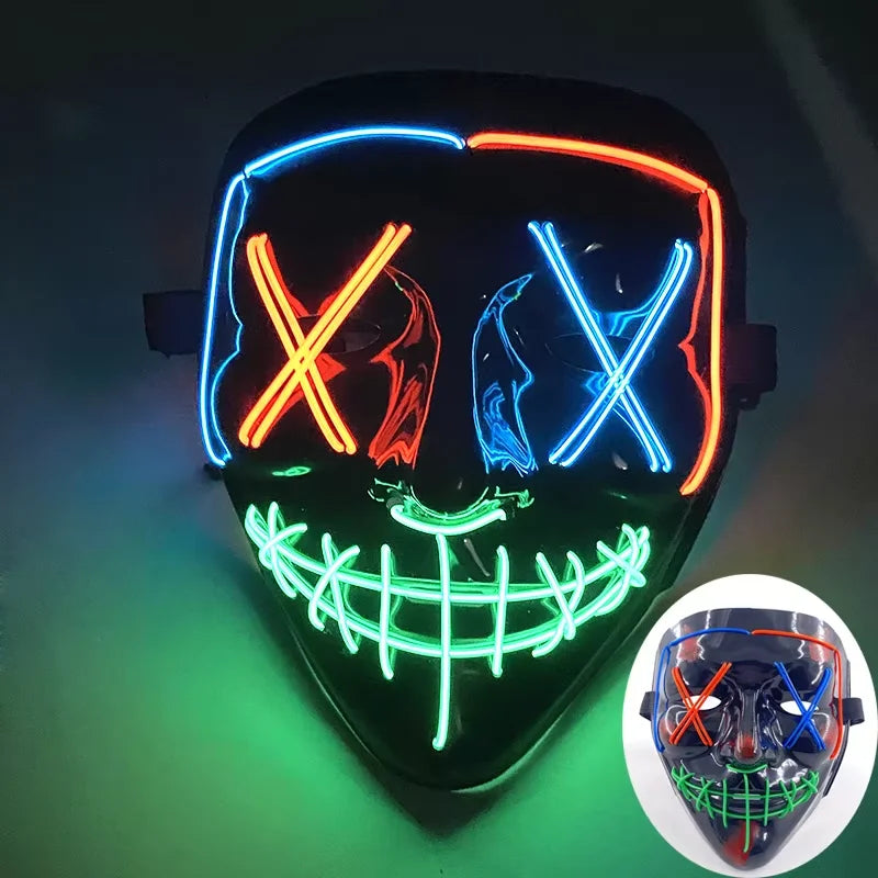 Illuminate Your Halloween with the Wireless LED Neon Purge Mask & Fiber Optic Gloves – Perfect for Carnivals, Cosplay, and Parties!