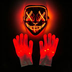 Illuminate Your Halloween with the Wireless LED Neon Purge Mask & Fiber Optic Gloves – Perfect for Carnivals, Cosplay, and Parties!