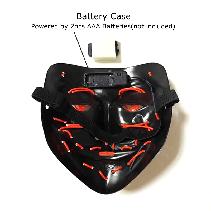 Illuminate Your Halloween with the Wireless Neon LED Purge Mask – Glowing Horror Mask for Parties and Cosplay!