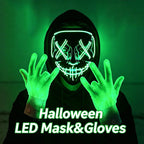 Illuminate Your Halloween with the Wireless LED Neon Purge Mask & Fiber Optic Gloves – Perfect for Carnivals, Cosplay, and Parties!