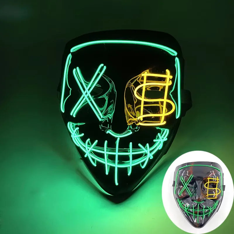 Illuminate Your Halloween with the Wireless LED Neon Purge Mask & Fiber Optic Gloves – Perfect for Carnivals, Cosplay, and Parties!
