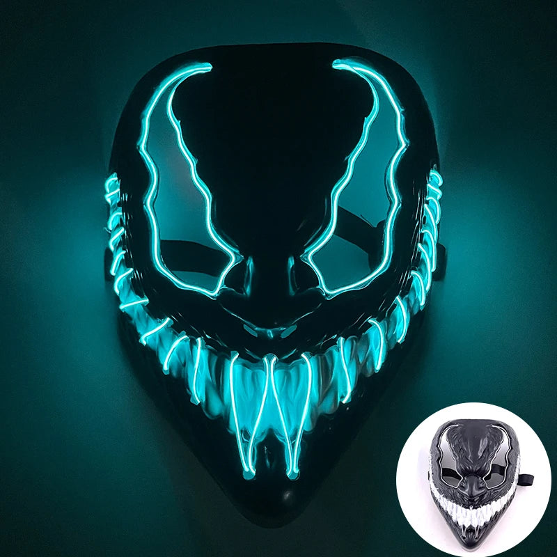 Illuminate Your Halloween with the Wireless LED Neon Purge Mask & Fiber Optic Gloves – Perfect for Carnivals, Cosplay, and Parties!
