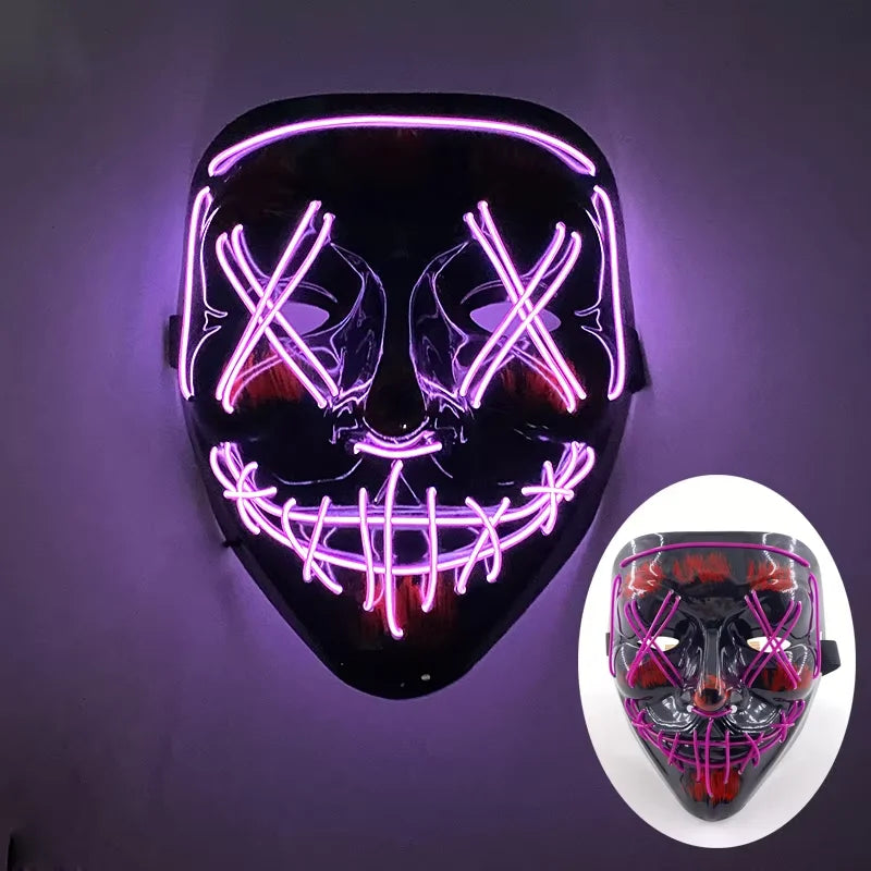 Illuminate Your Halloween with the Wireless LED Neon Purge Mask & Fiber Optic Gloves – Perfect for Carnivals, Cosplay, and Parties!